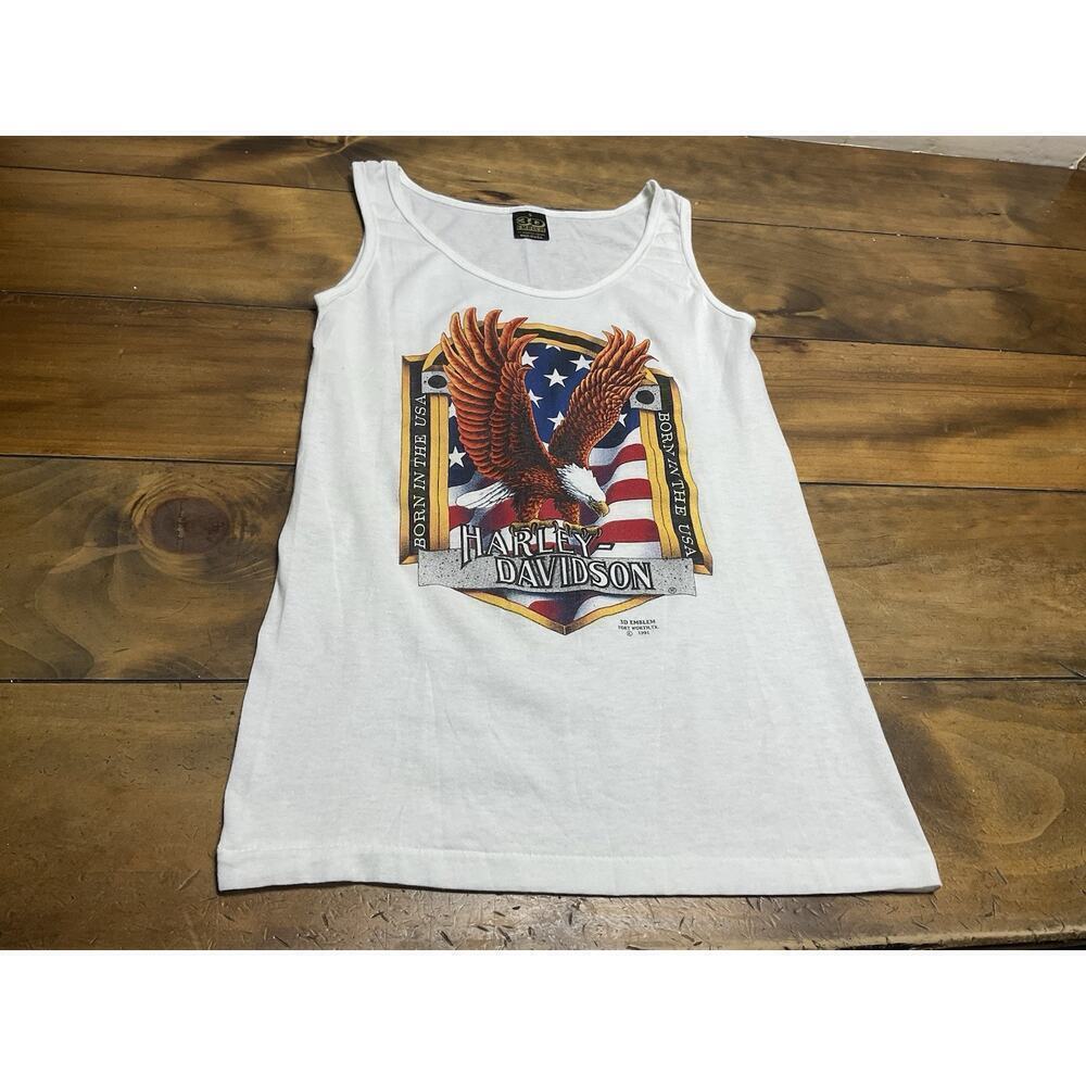 Vintage 1991 Harley Davidson 3D Emblem Sleeveless Tank Top Eagle Size Small